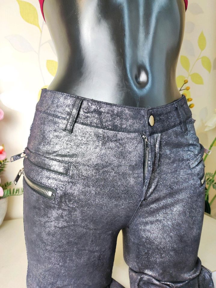 Sexy Zara Premium Denim Collection Hose Silber XS 34 Party Disco in Übach-Palenberg