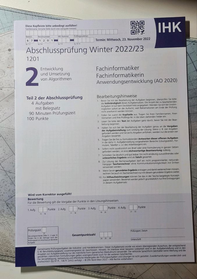 Original IHK Abschlussprüfung Teil 2 füf Fachinformatiker AE in Pfaffenhofen a.d. Ilm