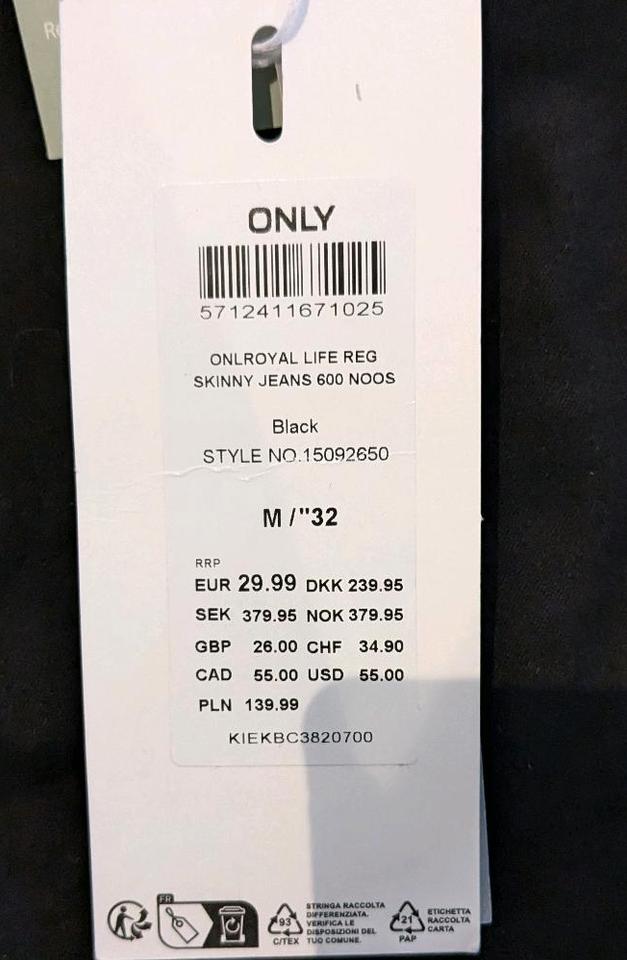 Skinny-fit-Jeans Only, Damen, Größe M/32, schwarz in Großkarolinenfeld