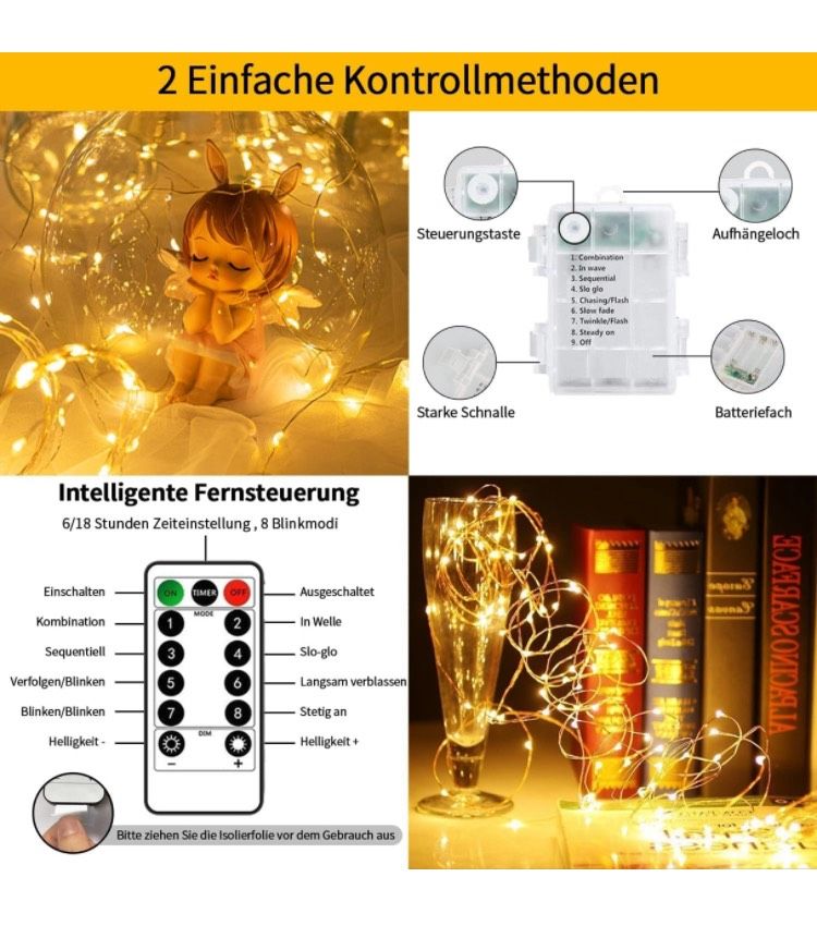 RJEDL 4 Pack Lichterkette Batterie, 12m 320LED Warmweiß in Reutlingen