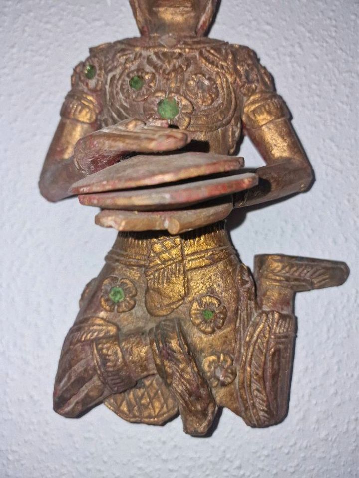 Holzfigur Musiker-Buddha asiatische Thai-Figur handgeschnitzt in Schwerte