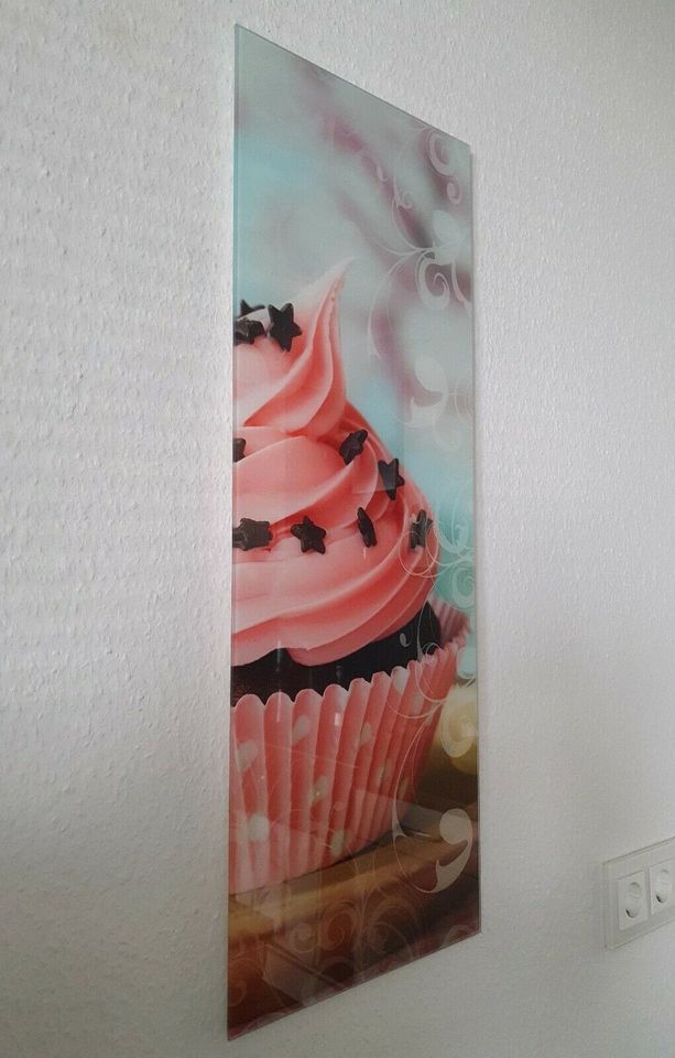 30x80 cm Glasbild Cupcake Bild Glas rosa türkis in Kirchlengern