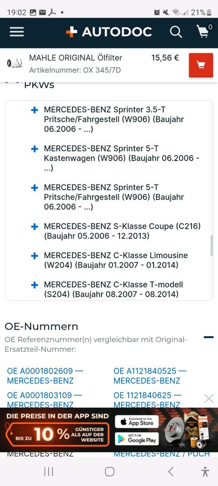 Mahle Ölfilter OX 345/7 D  Mercedes Neu original verpackt in Schenefeld