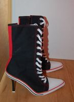 Vintag Jeans Stoff Harley Quinn Schnür HighHeel Boot blau weiß 41 Wiesbaden - Mainz-Kastel Vorschau