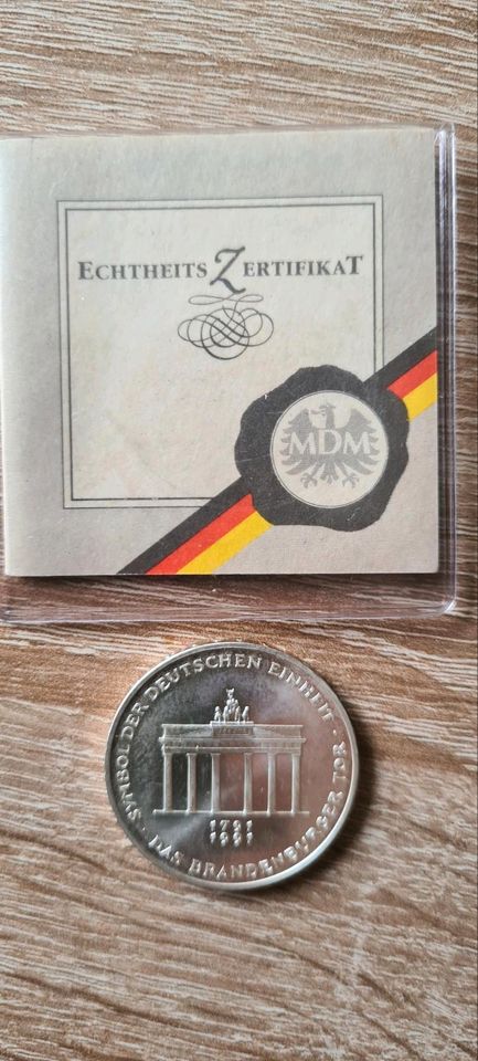 10 DM Münze „Brandenburger Tor“ 1991 Silber in Löwenberger Land-Nassenheide