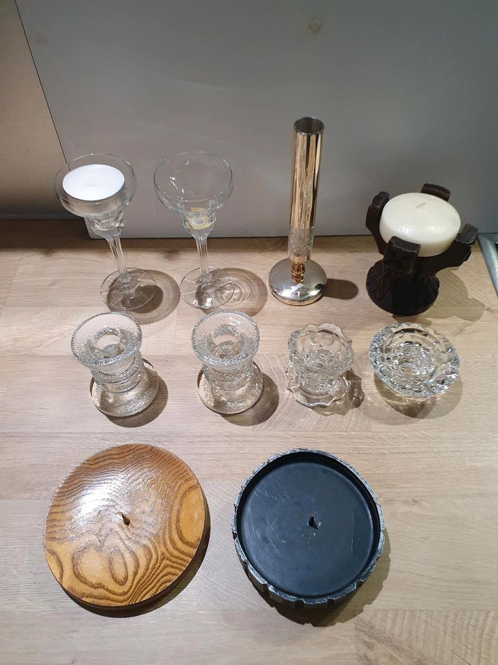 Kerzenhalter, Teelichthalter, Kerzenständer Glas, Holz, Metall in Wendeburg