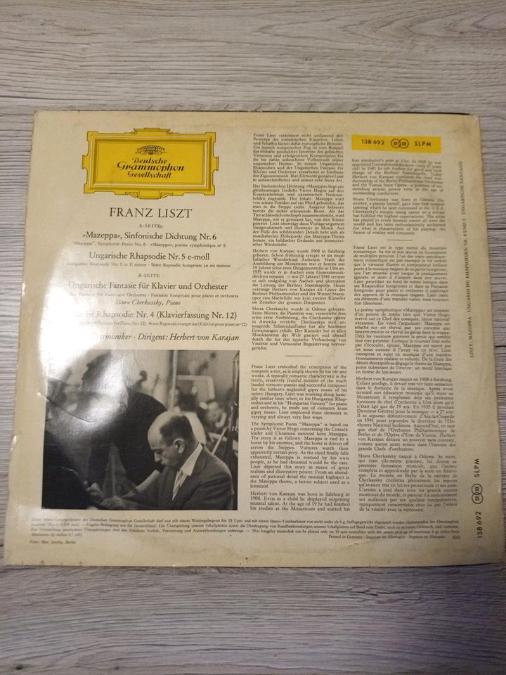 Franz Liszt , Karajan , Cherkassky , Grammophon Klassik Vinyl in Heusweiler