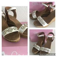 Ella Cruz Wedges Keilabsatz Plateau Sandalen Blüten Strass weiß Bayern - Baar-Ebenhausen Vorschau