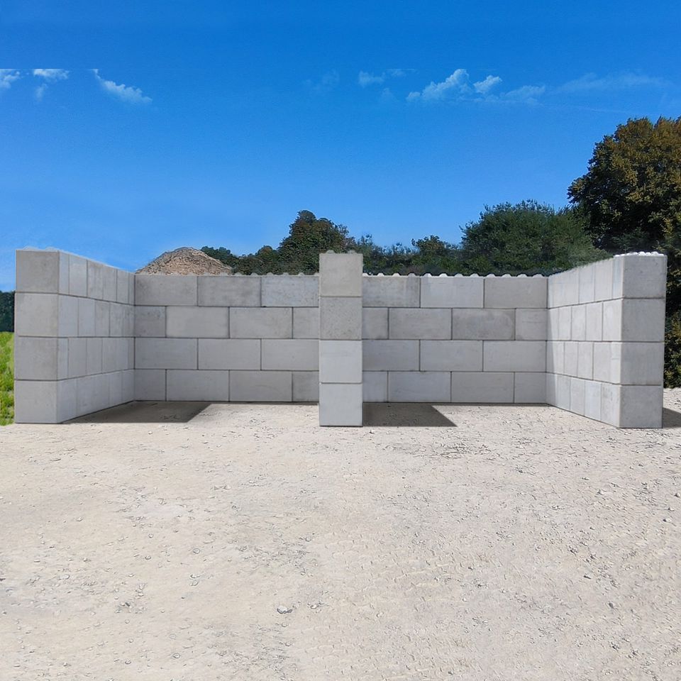 Schüttgutboxen Komplettanlage aus Betonblocksteinen mit 16 Boxen in Steinheim
