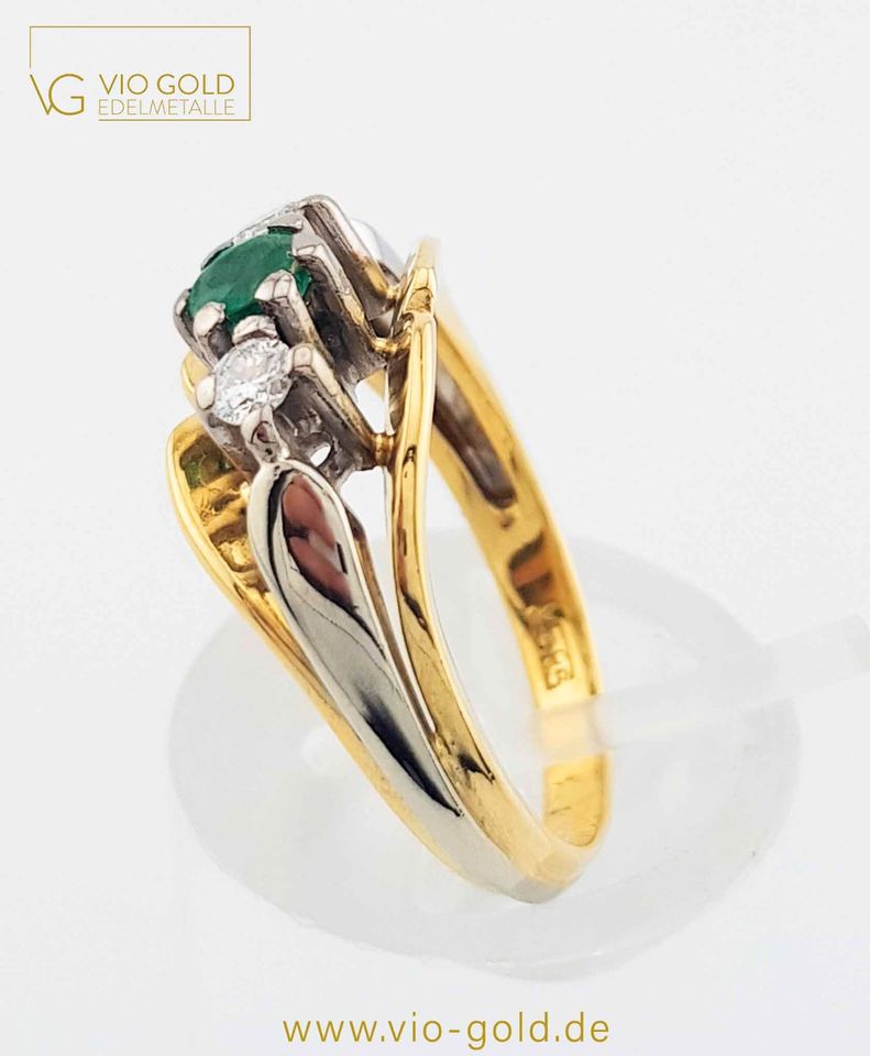 Gold Ring m. Smaragd 0,175 ct. & Diamanten 0,146 ct. | RG 52 | 14 Kt. 585 Gelb - & Weißgold - N 4602 in Regensburg