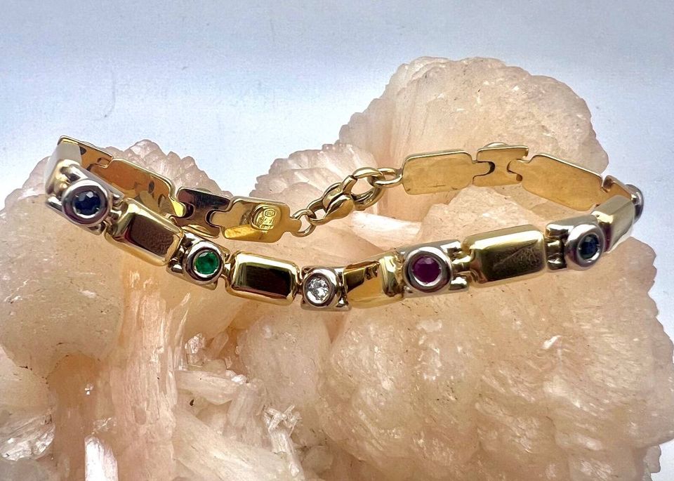 Brillant & Farbedelstein Armband Rainbow Style 18k 750 Gold FJV in Essen