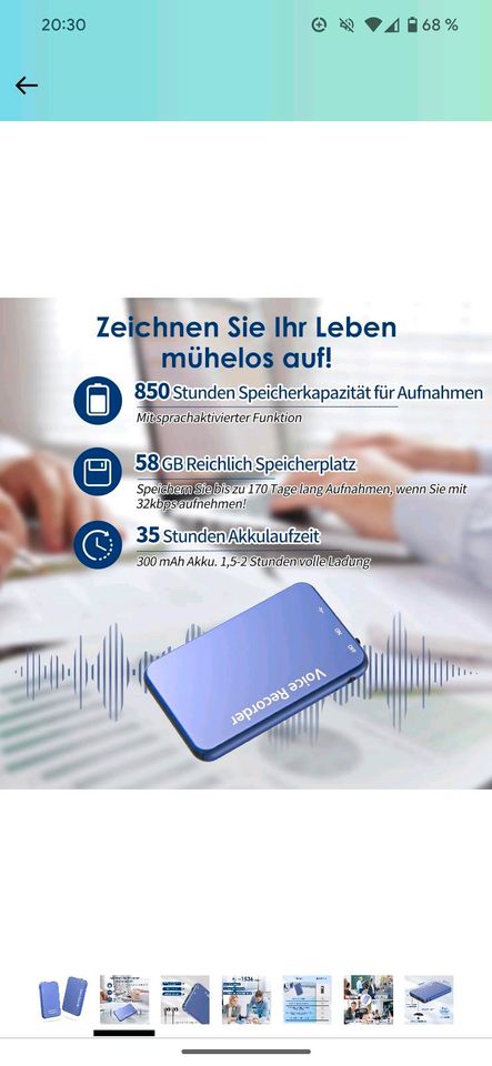 Vormooi 58GB Diktiergerät mit Spracherkennung mit 850 Stunden in Berlin
