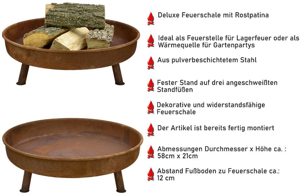 Luxus Feuerschale Ø58cm Pflanzschale Terassenfeuer Korb Rost in Kreuzau