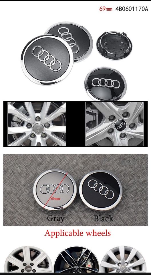 4x Audi Felgendeckel Nabenkappen Alufelge 69mm 4B0601170A GRAU in Düren