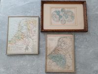 3 sehr alte gerahmte Landkarten - Weltkarte , NL u. B , Nl Niedersachsen - Schüttorf Vorschau
