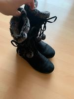 Süße schwarze Winterstiefel gefüttert Pelzoptik mit Bommel 37 Bayern - Wegscheid Vorschau