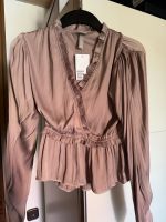 H&M Satin Bluse mit überkreuztem Ausschnitt & Rüschen taupe 34 Bayern - Windberg Vorschau