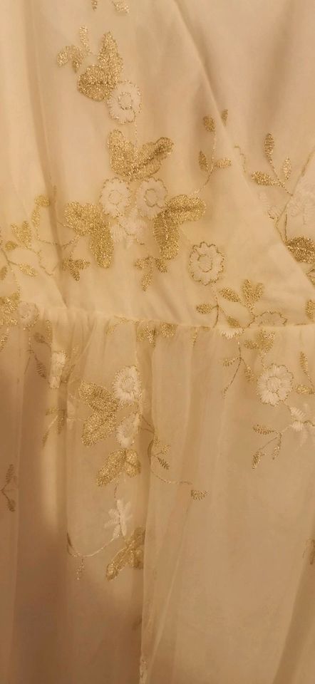 Esprit Kleid ungetragen (44) weiß gold Tüll NP79€ in Kleinostheim
