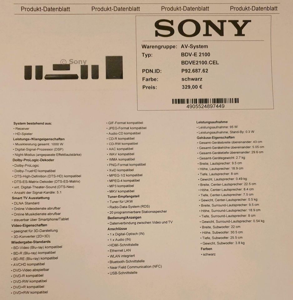 Originalverpacktes Sony Home Entertainment System in schwarz in Lohr (Main)