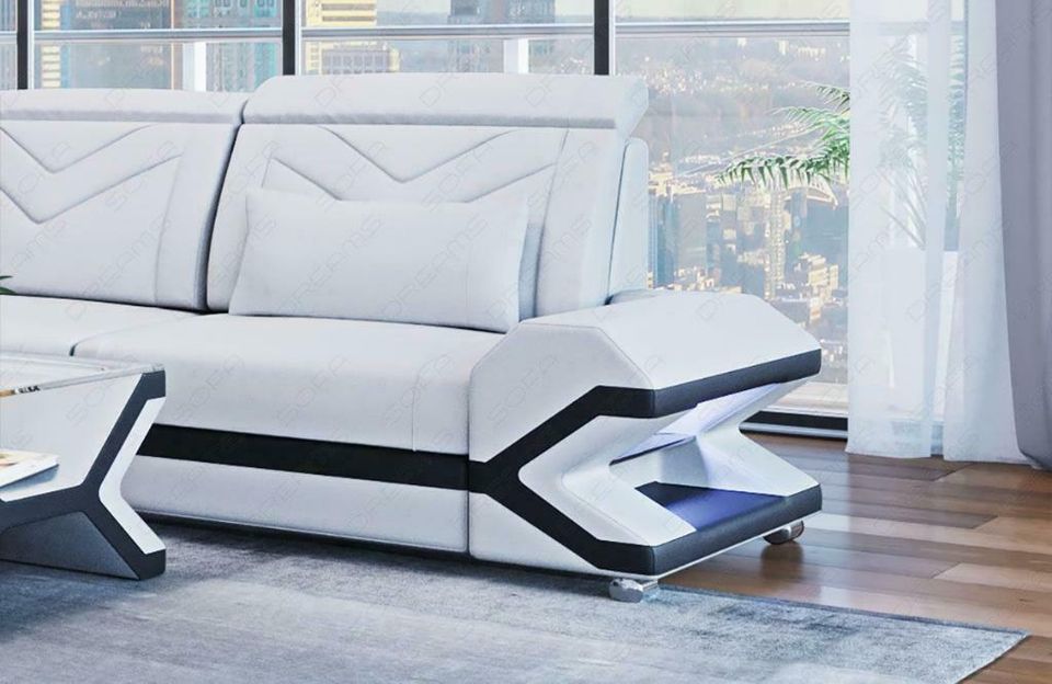 XXL Wohnlandschaft Sofa Napoli Leder Couch Ottomane LED Ecksofa in Berlin