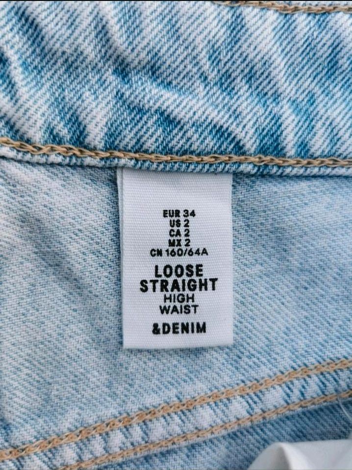 Loose Straight High Waist Jeans H&M Größe 34 Neuwertig Boyfriend in Rasdorf