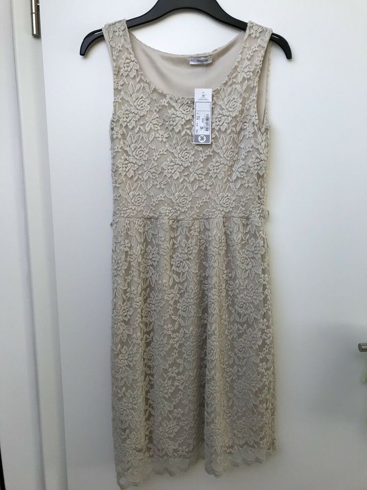 NEU Kleid Yessica C&A Mittellang Knielang Spitze Beige Weiß 36 S in Gärtringen