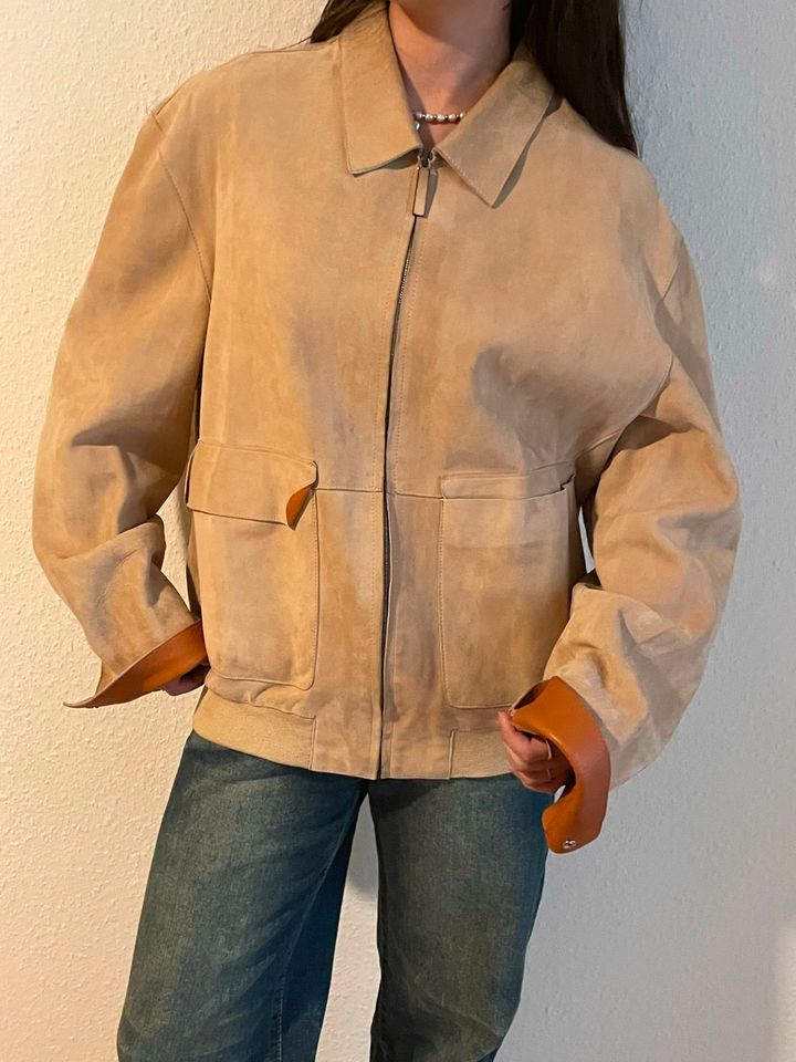 Vintage beige Lederjacke Gallotti Größe 54 in Düsseldorf