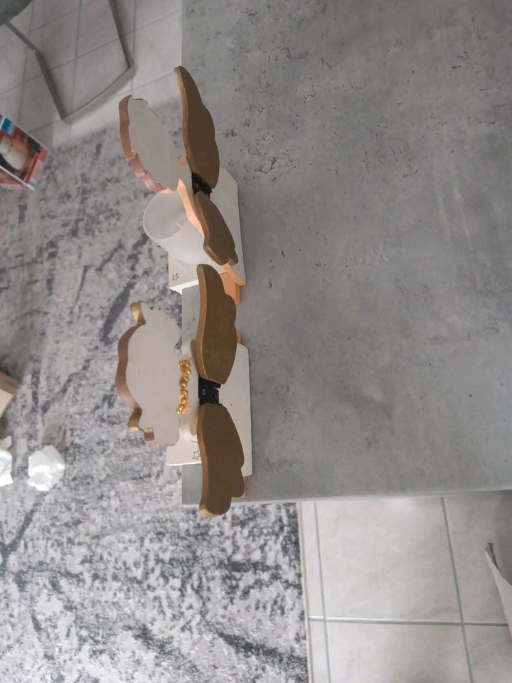 Deko Dekoration Engel Teelicht 2x weiß Holz Glas Flügel beweglich in Remscheid