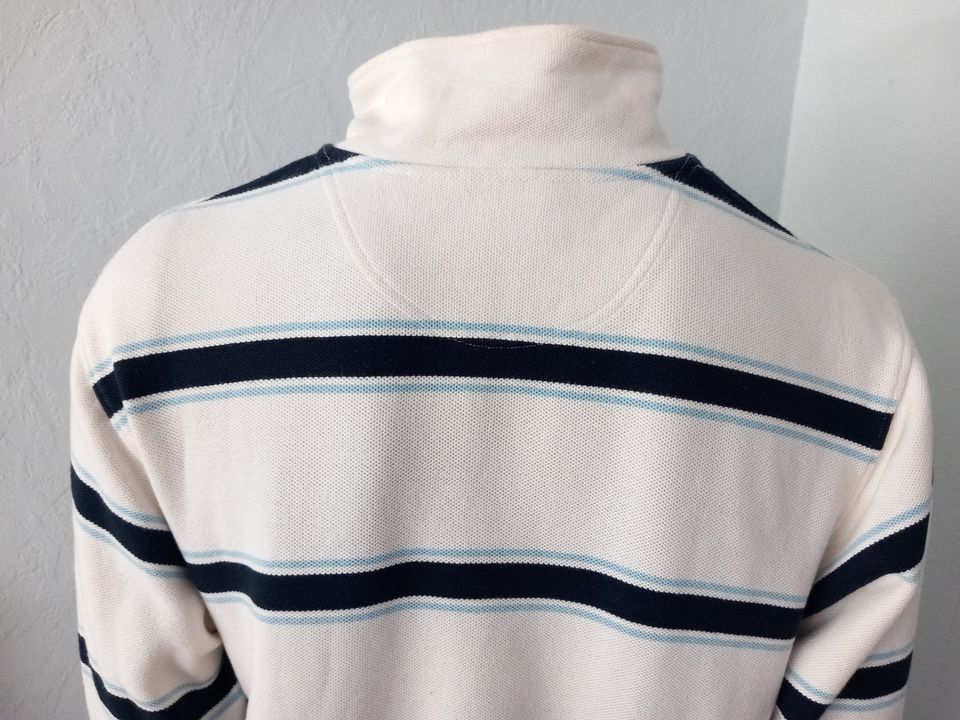 FRED  PERRY Herren gestreifter Pullover  Reißverschluss Gr L Weiß in Frickingen