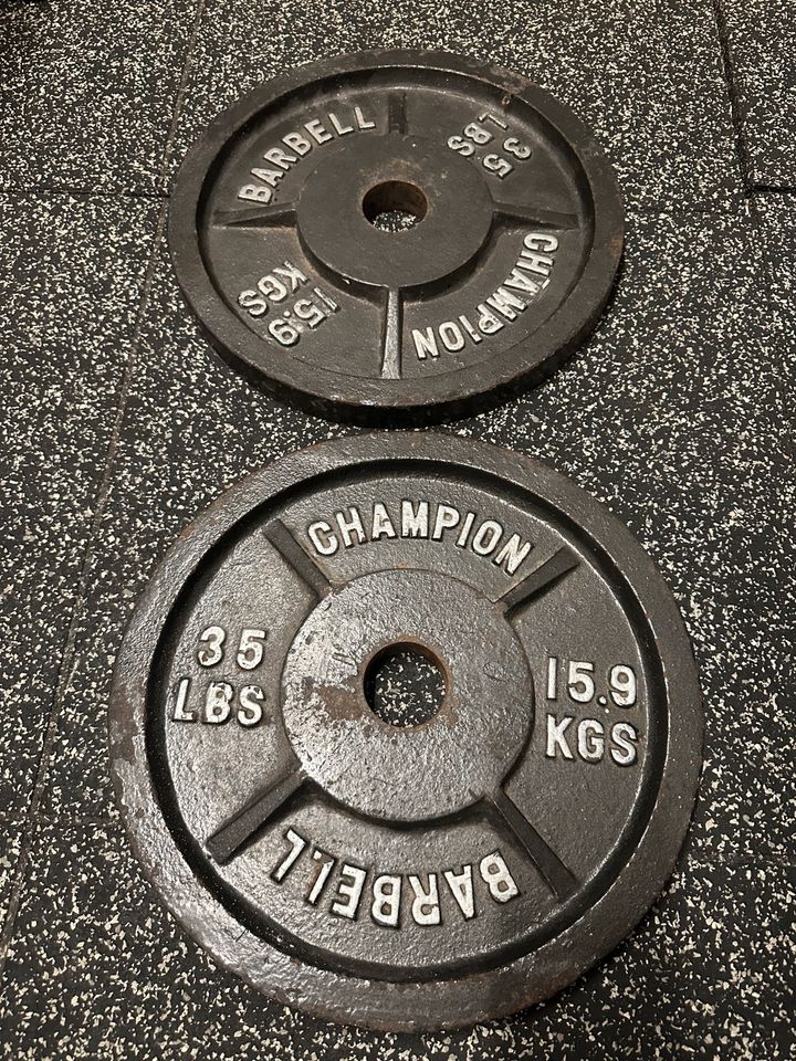 Oldschool Gewichte kein gym80,  50mm 15,9kg, 35lbs in Koblenz