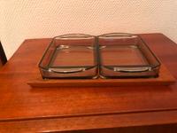 Vintage Teak Tablett mit Glasschalen  Mid Century Baden-Württemberg - Tamm Vorschau