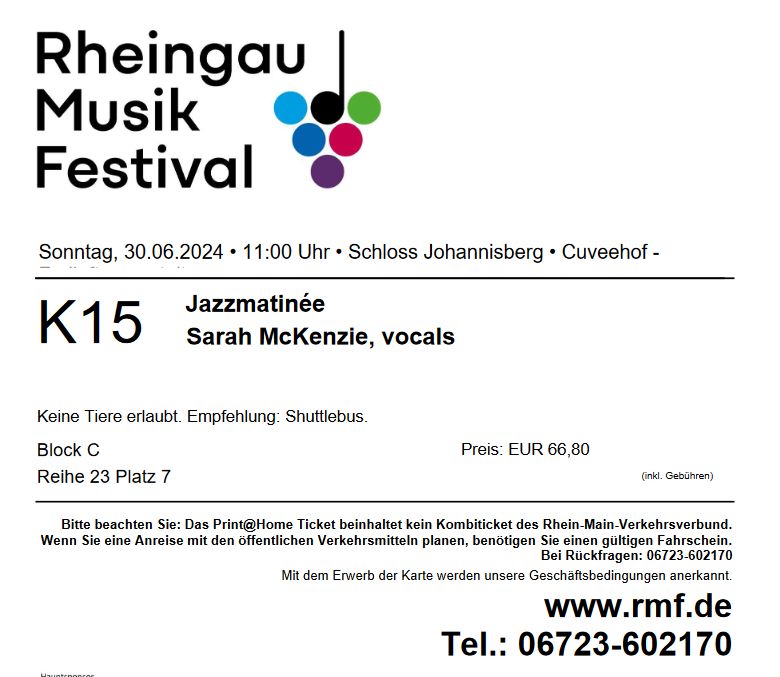 4 Karten für Rheingau Musikfestival Jazzmatinee am 30.06.2024 in Bad Camberg