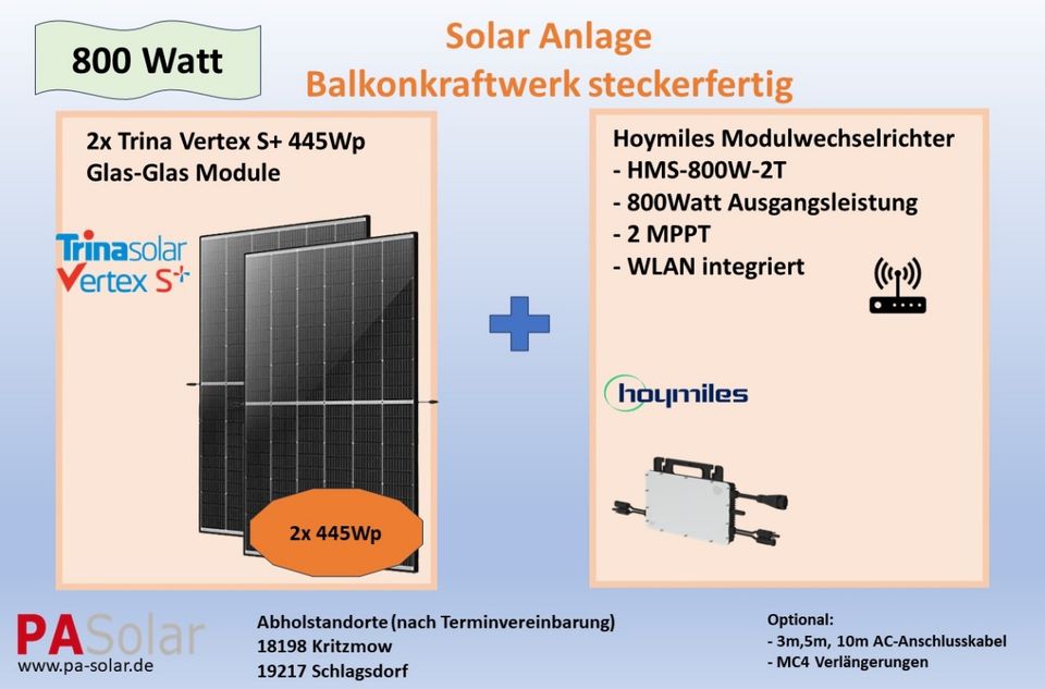 890Wp / 800W Balkonkraftwerk 2x445Wp Module Wechselrichter in Wismar