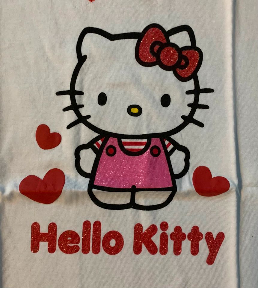 HELLO KITTY T-Shirt Kurzarm weiß mit Glitzer versch. Größen neu in Erlenbach