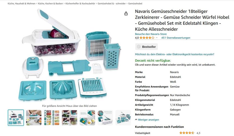 NAVARIS Reibe Multireibe Set mit Behälter in Maxdorf