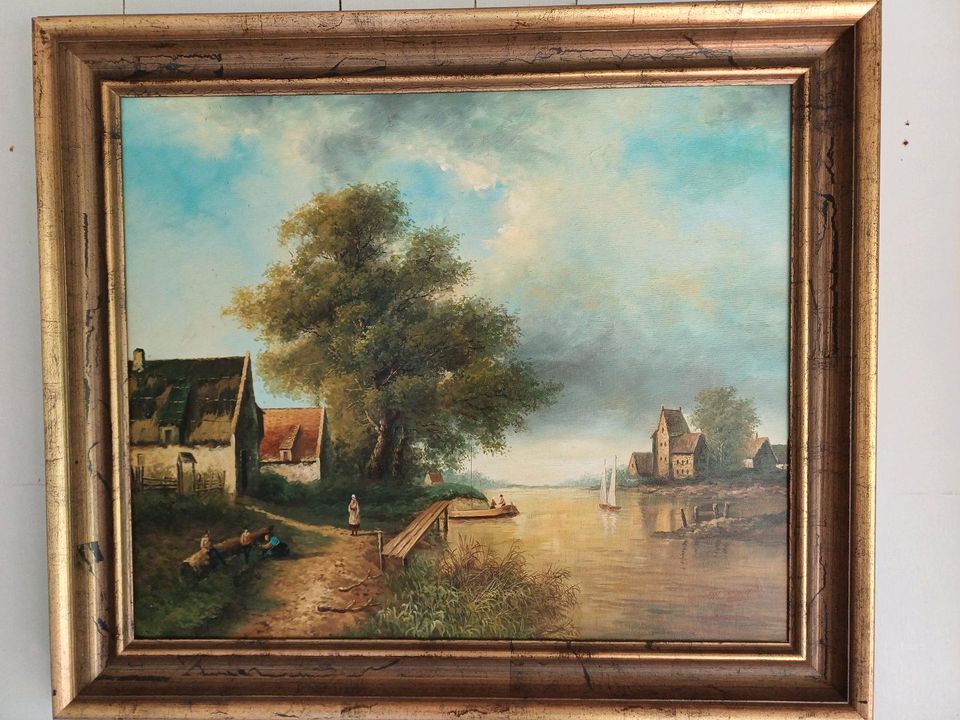 Sehr schönes Gemälde mit Flusslandschaft von M. Russel in Rieseby