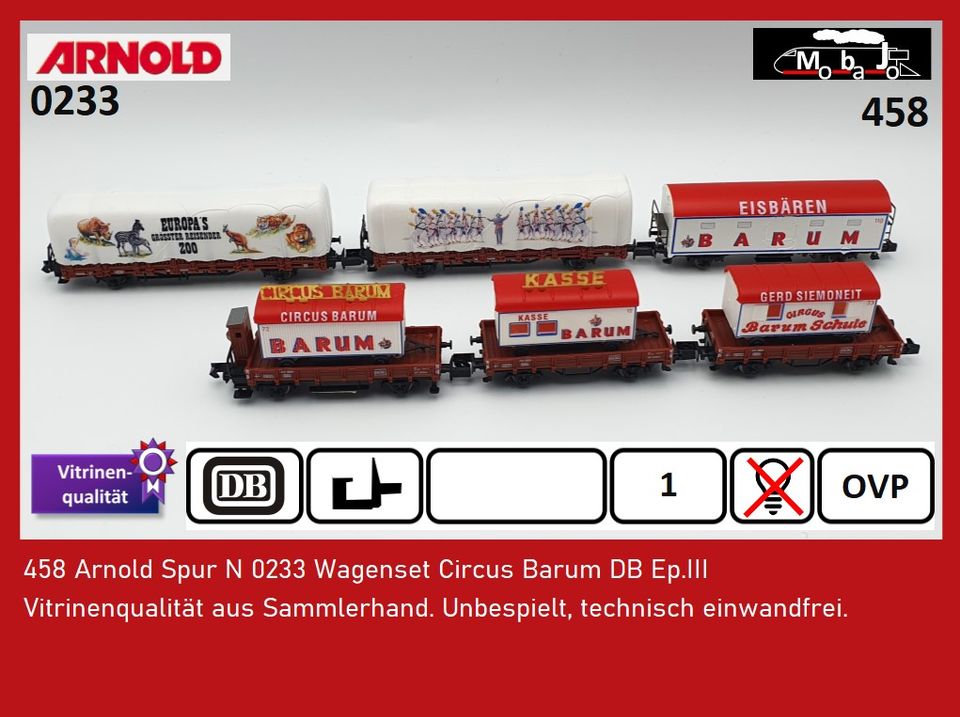 458 Arnold Spur N 0233 Wagenset Circus Barum  DB Ep.III in Eschwege