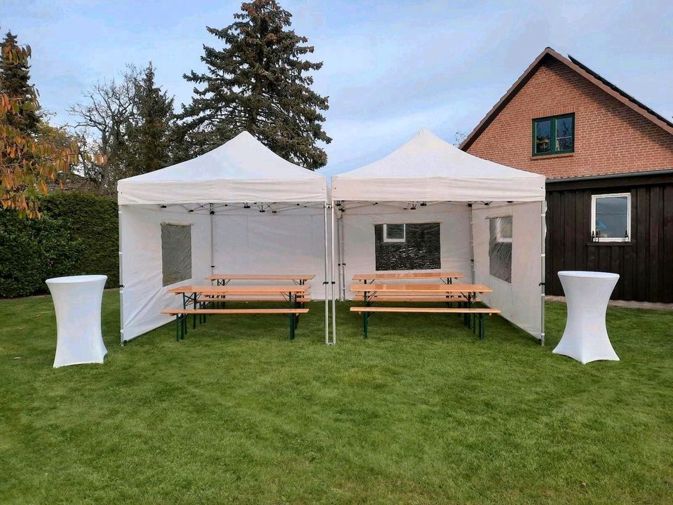 Pavillon Partyzelt weiß 6x4,5 m mit Seitenwänden zum Mieten in Hambühren