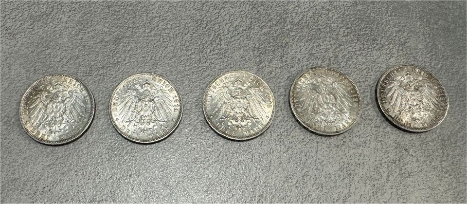 5 Münzen deutsches Reich 1909,  1912, 1913, 1914 in Schwerte