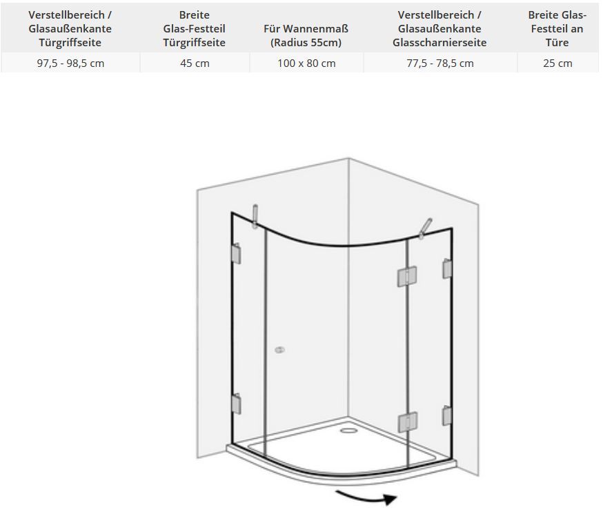 neue Glas Dusche Ecke 100x80cm 3-teilig R55 Viertelkreis Tür in Halle