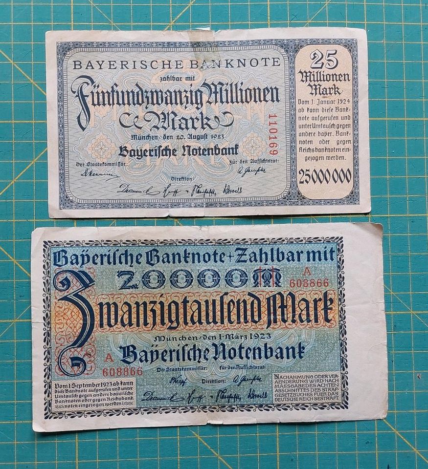 25 Millionen + 20.000 Mark Geldscheine 1923 / 1924 in Tüßling