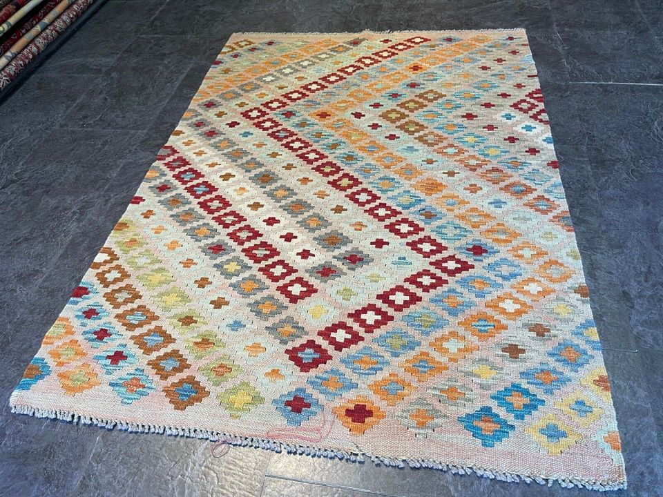 Afghan Kelim 146 x 107 Kilim handgewebt Teppich Wolle pastel rug in Berlin