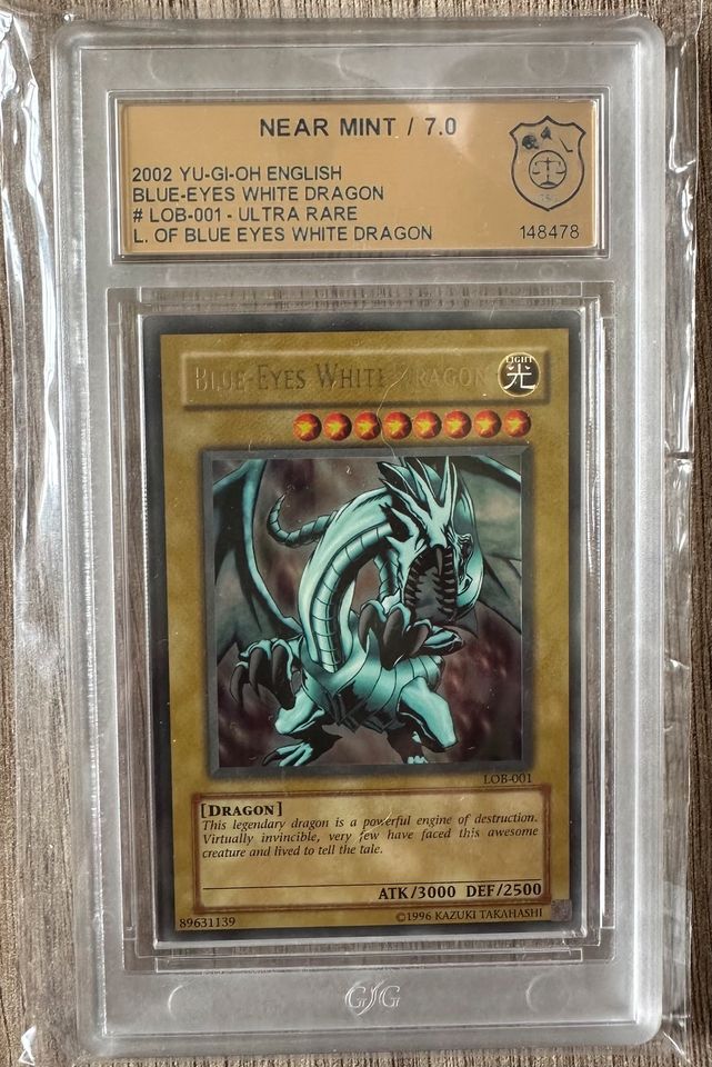 Yugioh, Blauäugiger W. Drache, 2002, LOB-001, GSG 7, Ultra Rare in Bad Emstal