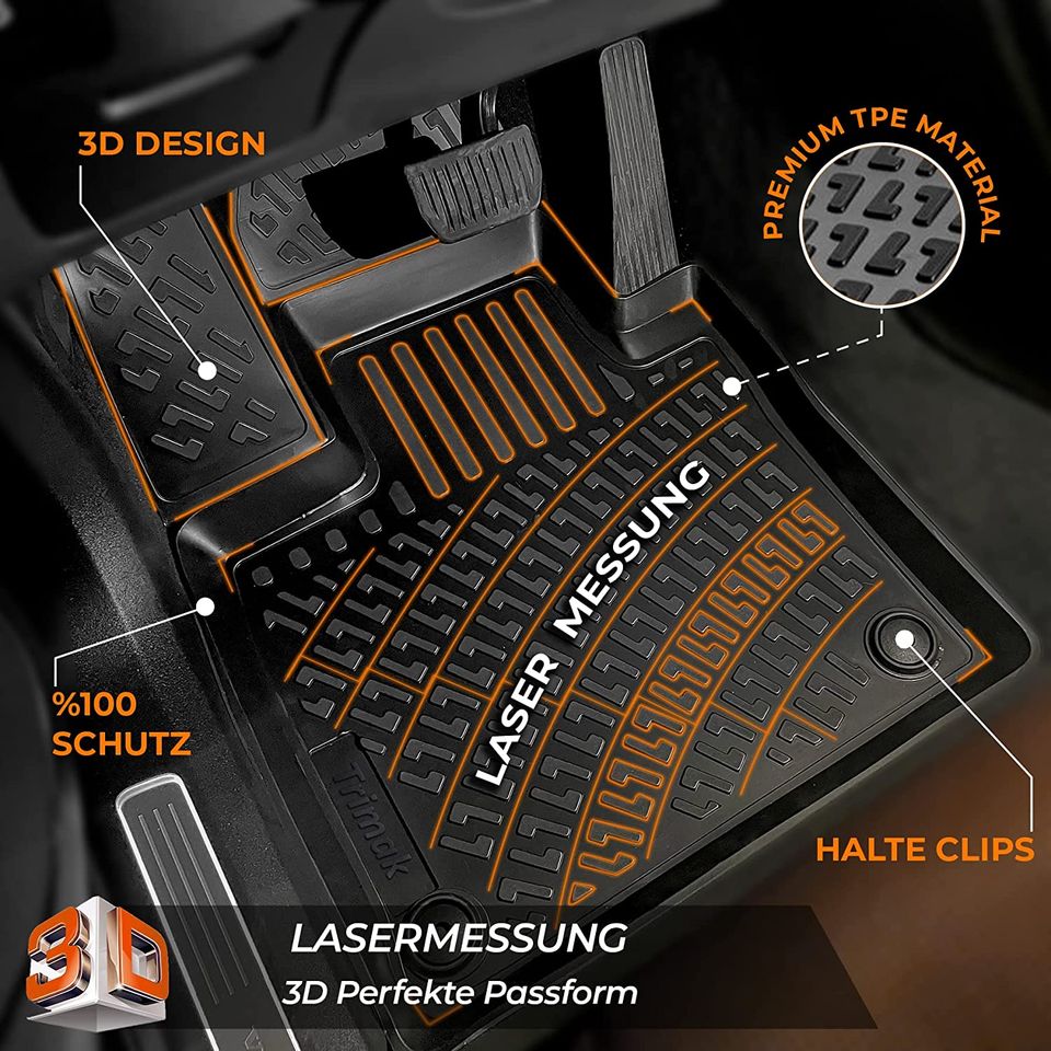 3D Gummimatten Auto Fussmatten für VW SIROCCO passgenaue mit hohem rand c.a  5cm