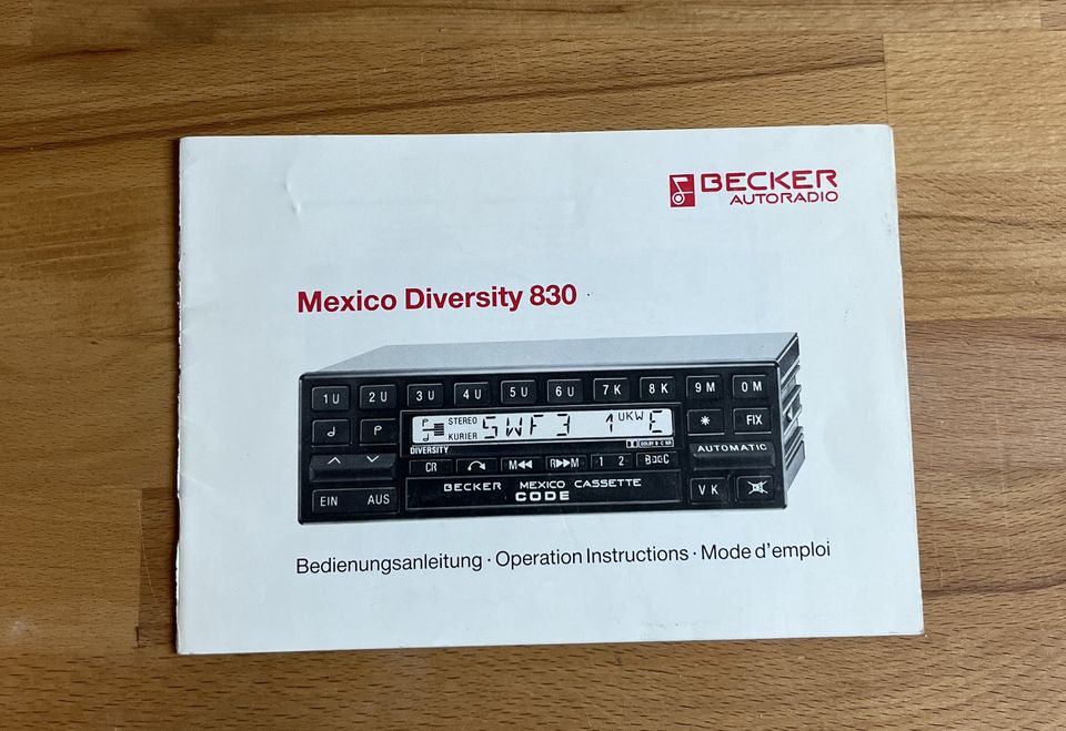 Becker Radio Mexico DIVERSITY BE0830 BEDIENUNGSANLEITUNG in Heiligenhaus