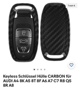 T-Carbon Schlüsseltasche Auto Schlüssel Carbon-Optik Schutz Hülle Rot, für  AUDI A1 8X A3 8V A4 B7 A6 C6 TT 8J Q3 8U Q7 4L Klappschlüssel