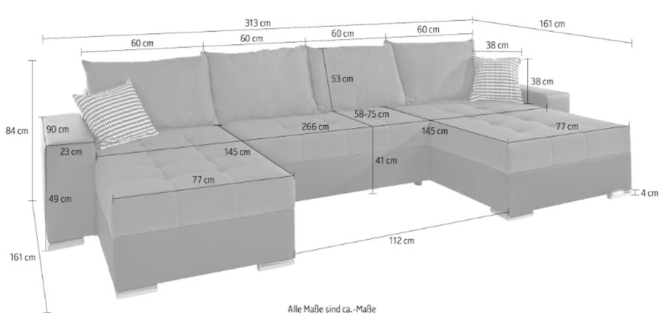 Wohnlandschaft, Sofa U Form mit Schlaffunktion und Bettkasten in Gießen