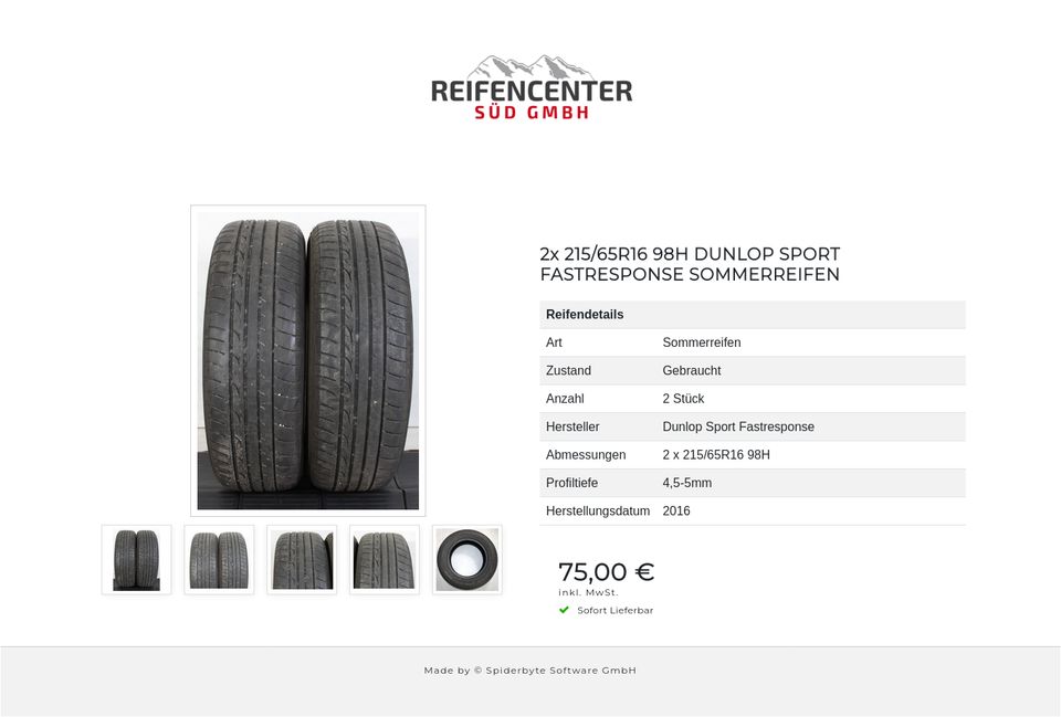 2x 215/65R16 98H DUNLOP SPORT FASTRESPONSE SOMMERREIFEN #1FHF in Bad Tölz