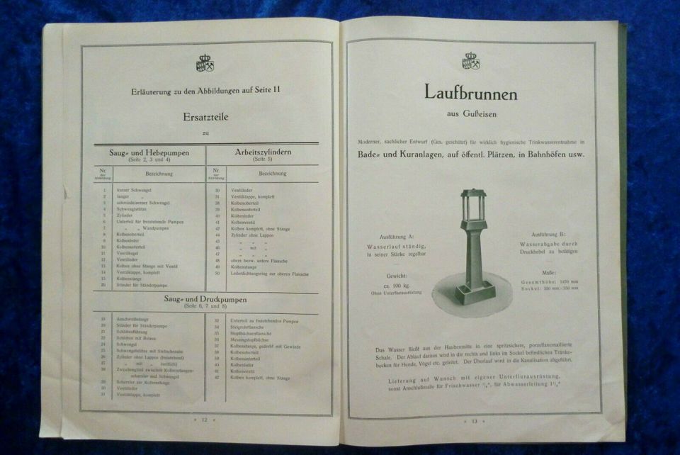 Gußeiserne Pumpen Zubehör Ausgabe 1932 Katalog Prospekt Saugpumpe in Schrobenhausen