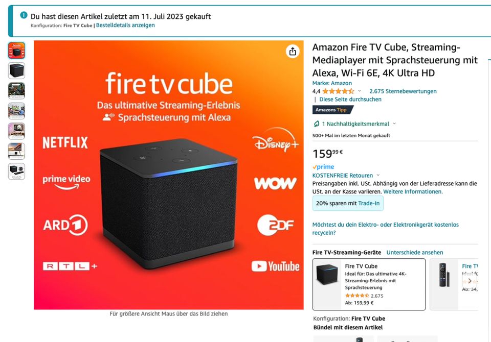 Amazon Alexa Fire Tv Cube 4. (neustes) Generation in Starnberg